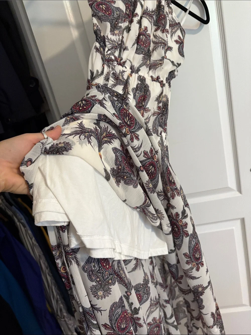 Boho Halter Maxi Dress - Cream with Burgundy Floral Print